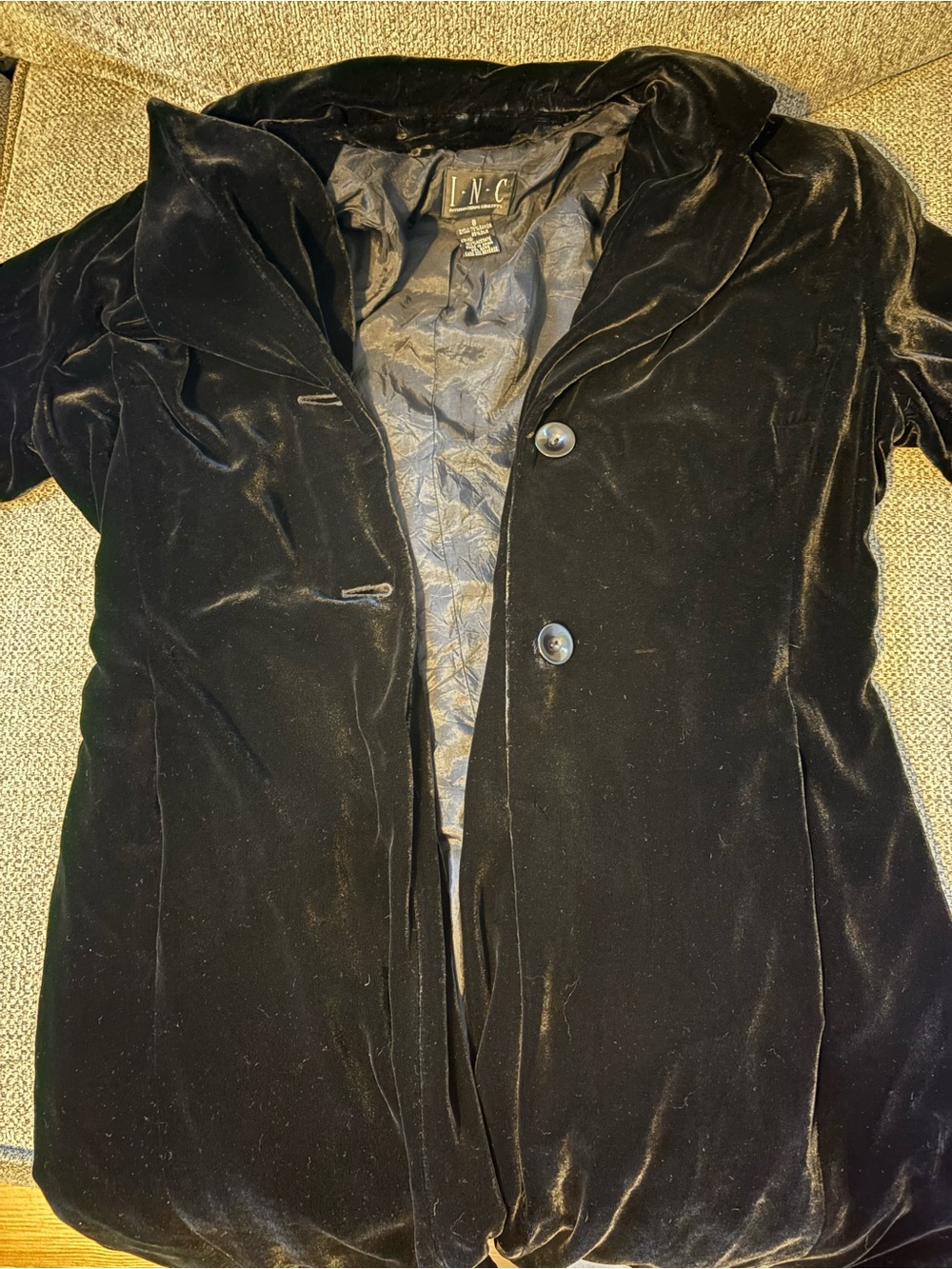 INC International Concepts women’s Black Velvet Blazer Jacket